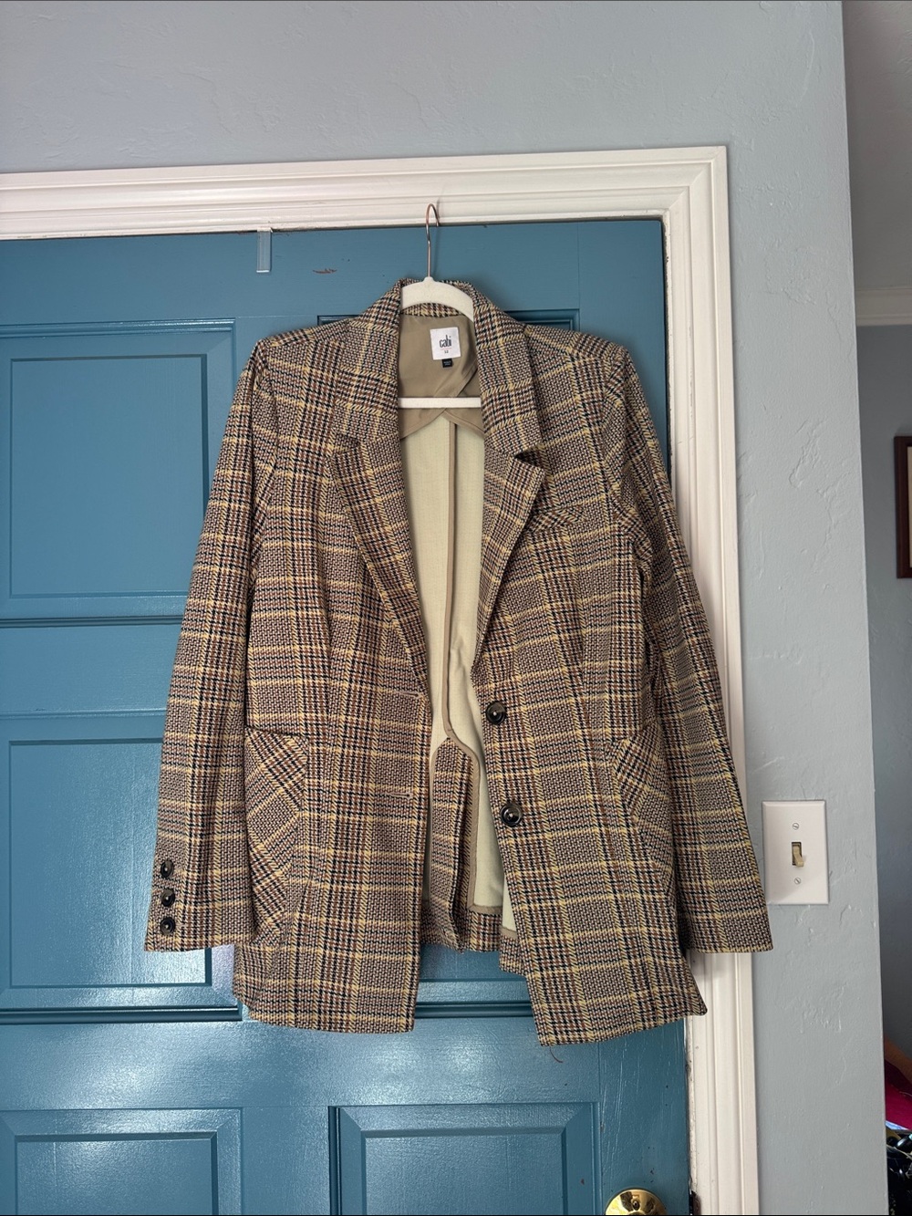 CAbi Plaid Blazer in Brown and Tan